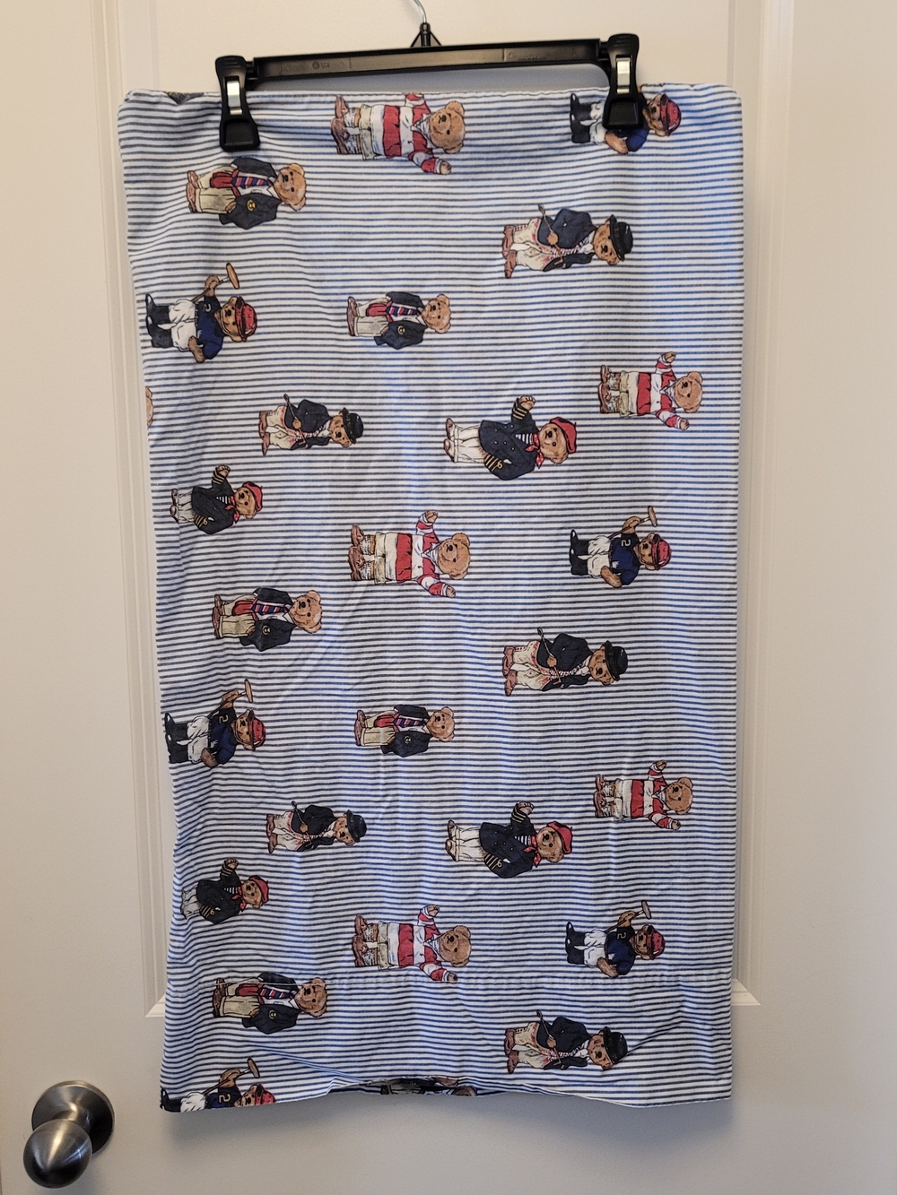 Ralph Lauren Polo Bear Pillowcase Blue Striped Cotton Vintage Preppy